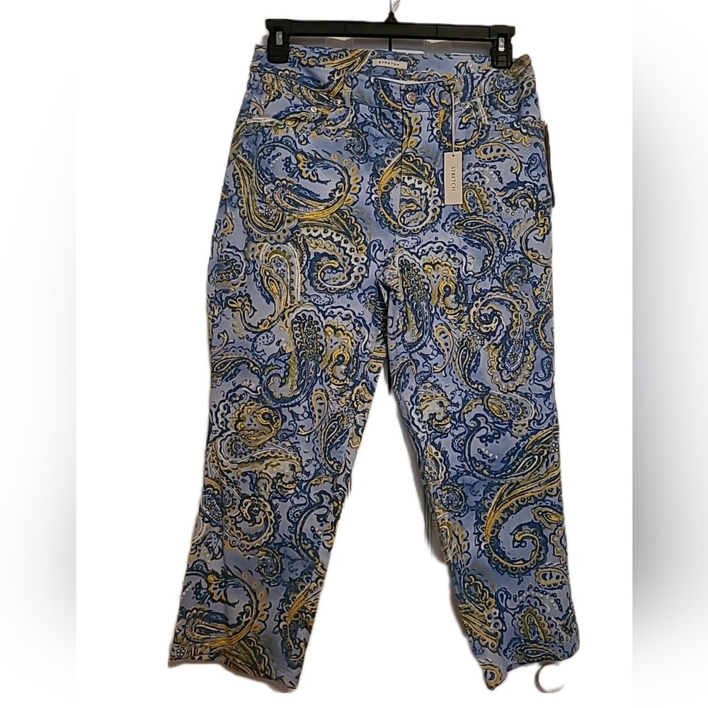 Jones New York Sport Floral Pasley Capri Pants. Sz 10 Stretch, NWT